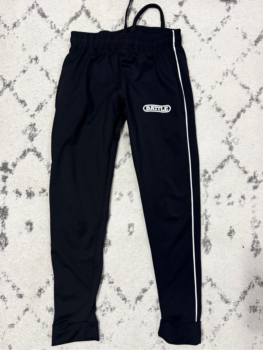 Battle Kids Black Track Pants with White Side Stripex extra large